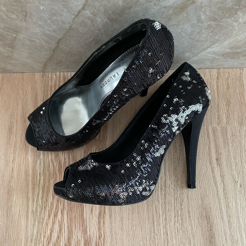 Black Sequin Heels